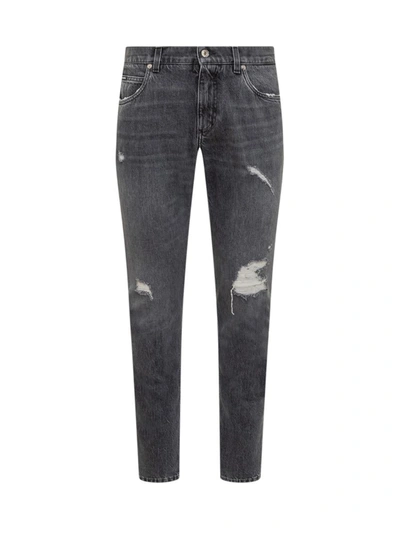 Shop Dolce & Gabbana Denim Jeans With Abrasions In Black
