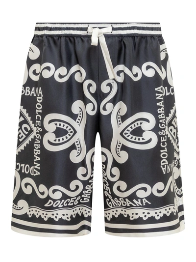 Shop Dolce & Gabbana Navy Silk Twill Jogging Shorts In Blue
