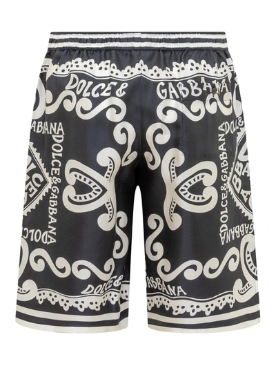 Shop Dolce & Gabbana Navy Silk Twill Jogging Shorts In Blue