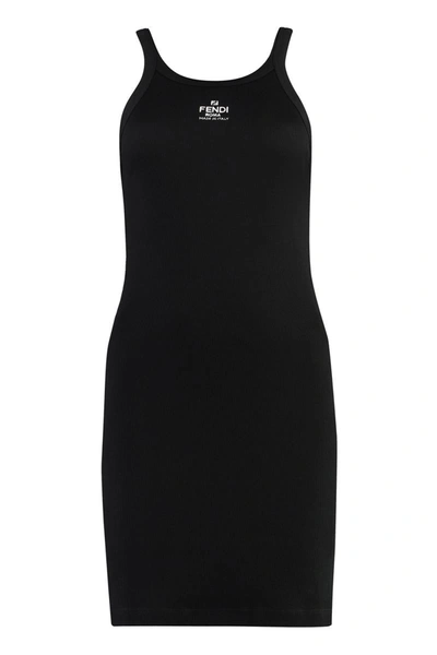 Shop Fendi Jersey Mini Dress In Black
