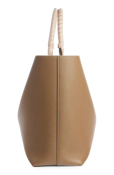 Shop Chloé Large Marcie Grained Calfskin Leather Tote In Dark Nut 29x