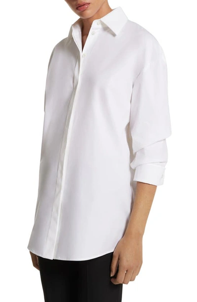 Shop Michael Kors Pleat Sleeve Cotton Stretch Poplin Button-up Shirt In Optic White