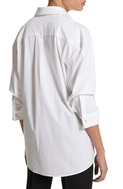 Shop Michael Kors Collection Pleat Sleeve Cotton Stretch Poplin Button-up Shirt In Optic White