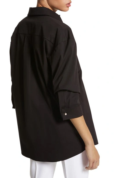 Shop Michael Kors Pleat Sleeve Cotton Stretch Poplin Button-up Shirt In Black