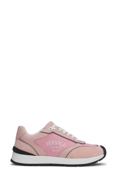 Shop Versace Logo Jacquard Low Top Sneaker In Pink/ White