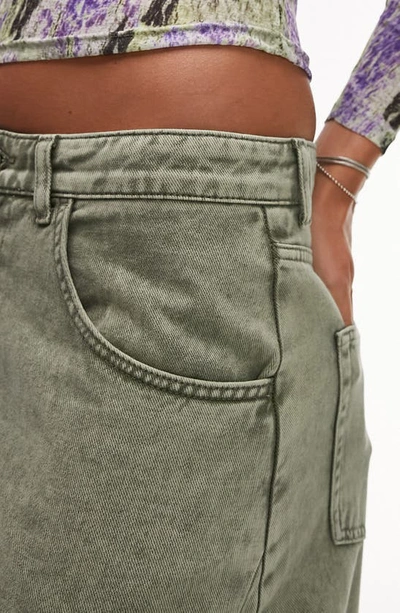 Shop Topshop Washed Wide Leg Cargo Skater Jeans In Khaki