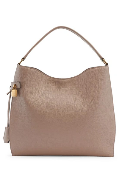 Shop Tom Ford Small Alix Grain Leather Hobo Bag In 1g006 Silk Taupe