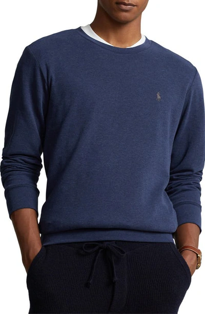Shop Polo Ralph Lauren Knit Crewneck Sweatshirt In Spring Navy Heather/ C9949