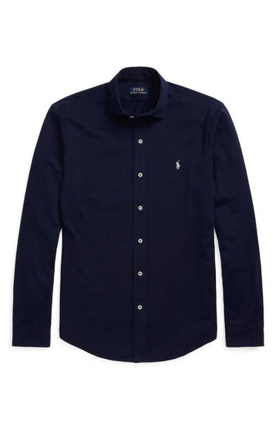 Shop Polo Ralph Lauren Solid Blue Button-up Shirt In Cruise Navy