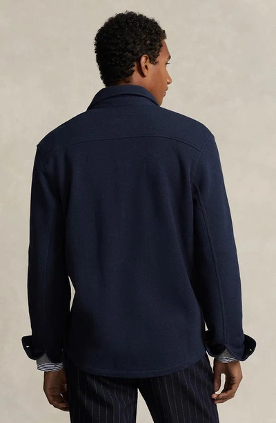 Shop Polo Ralph Lauren Jacquard Double Knit Shirt Jacket In Aviator Navy