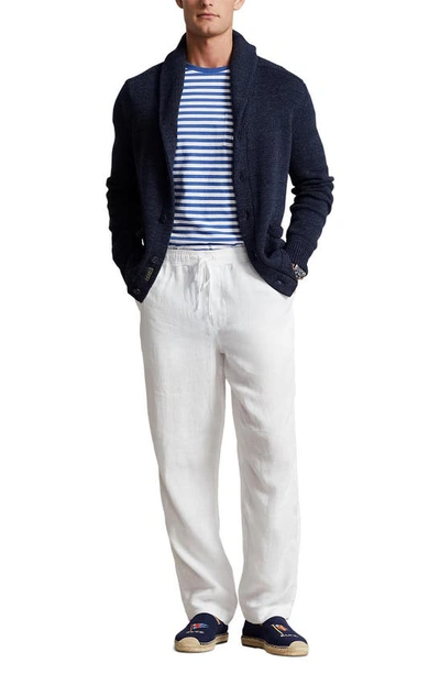 Shop Polo Ralph Lauren Marled Shawl Collar Cardigan In Navy Ragg
