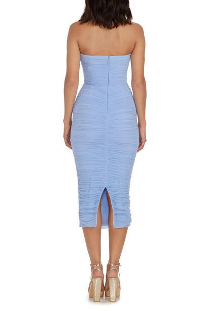 Dress The Population Heather Center Ruched Strapless Body-con Dress In Sky