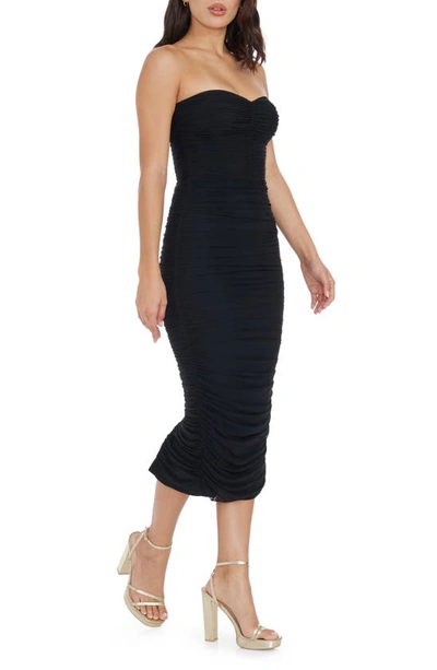 Dress The Population Heather Center Ruched Strapless Body-con Dress In Black