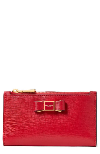 Shop Kate Spade Morgan Bow Small Slim Leather Bifold Wallet In Perfect Cherry