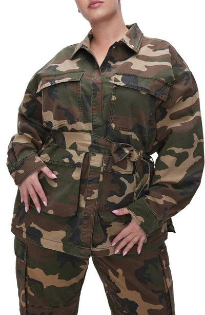 Shop Good American Camo Cargo Uniform Jacket In Fatigue Green Amo01