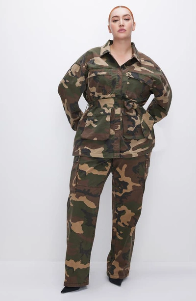 Shop Good American Camo Cargo Uniform Jacket In Fatigue Green Amo01