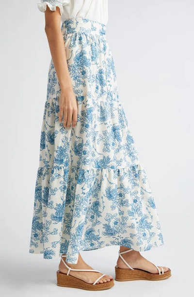 Shop Loretta Caponi Nuvola Floral Tiered Crepe Maxi Skirt In Poppies In The Air