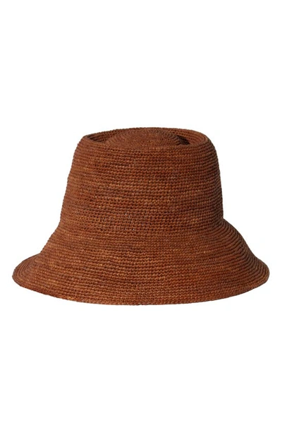 Shop Janessa Leone Janessa Leoné Felix Crochet Raffia Bucket Hat In Chestnut