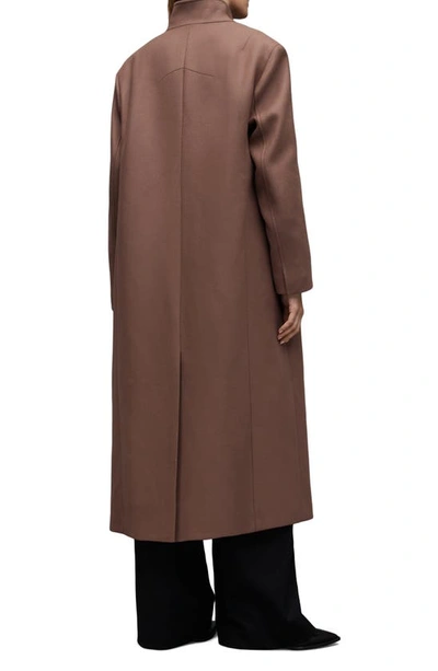 Shop Allsaints James Wool Blend Longline Coat In Chestnut Brown