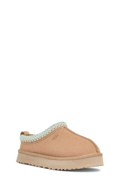 Ugg Beige Kids' Tazz Braided-trim Suede And Shearling Slippers In Sand