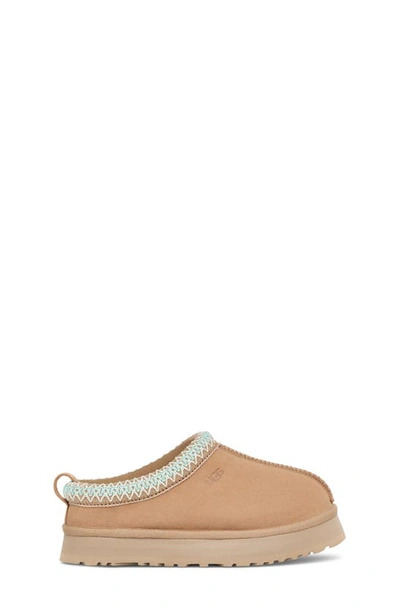 Ugg Beige Kids' Tazz Braided-trim Suede And Shearling Slippers In Sand
