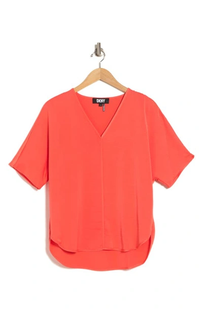 Shop Dkny V-neck High-low T-shirt In Persimmon