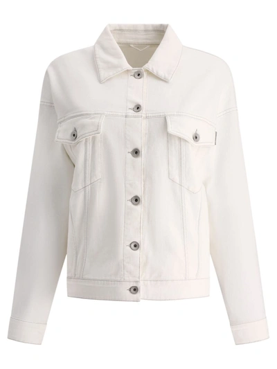 Shop Brunello Cucinelli Denim Jacket With Pockets In White
