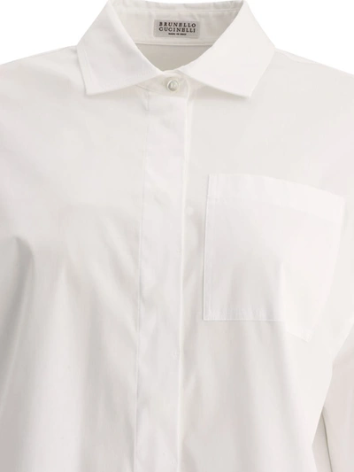 Shop Brunello Cucinelli Poplin Shirt With Shiny Cuff Details In White