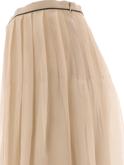 Shop Brunello Cucinelli Pleated Skirt With Shiny Waistband In Grey