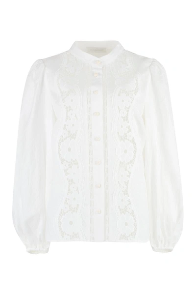 Shop Zimmermann Halcyon Broderie Linen Shirt In White