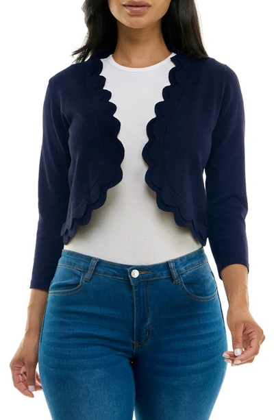 Shop Nina Leonard Scalloped Bolero Shrug Sweater In Navy