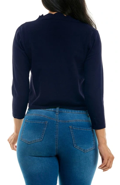 Shop Nina Leonard Scalloped Bolero Shrug Sweater In Navy