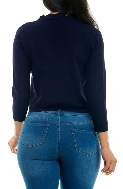 Nina Leonard Scalloped Bolero Shrug Sweater In Navy