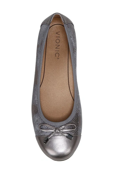 Vionic Minna Cap Toe Flat In Pewter Snake