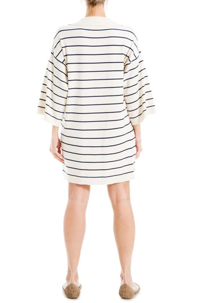 Shop Max Studio Stripe Johnny Collar Sweater Dress In Off White