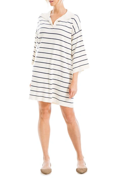 Shop Max Studio Stripe Johnny Collar Sweater Dress In Off White