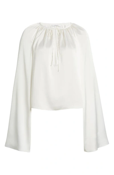 Frame Shirred Split Neck Blouse In Cream