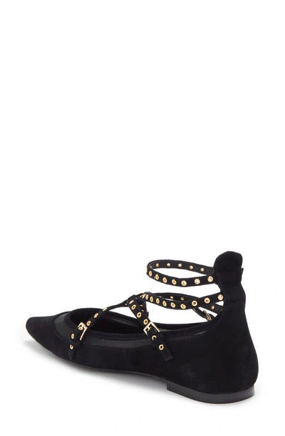 Shop Jeffrey Campbell Volatile Ankle Strap Pointed Toe Flat In Black Mesh Gold