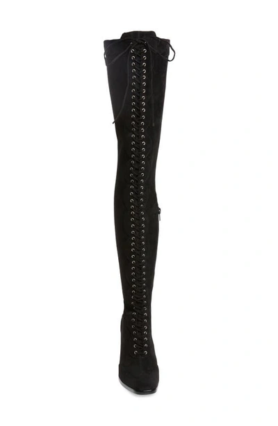 Shop Jeffrey Campbell Olianna Wingtip Over The Knee Boot In Black Suede