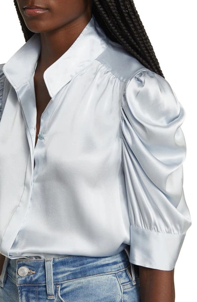 Shop Frame Gillian Three-quarter Sleeve Silk Button-up Shirt In Denim Blue