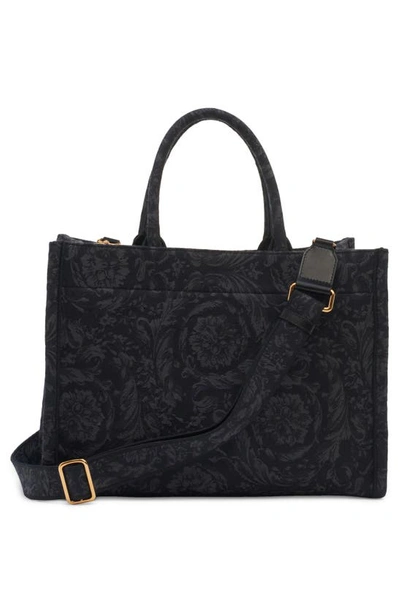 Shop Versace Large Jacquard Canvas Tote In Black/ -gold