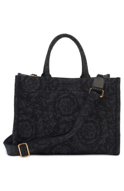 Versace Large Jacquard Canvas Tote In Black/ -gold