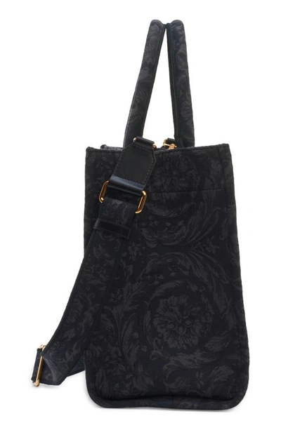 Shop Versace Large Jacquard Canvas Tote In Black/ -gold