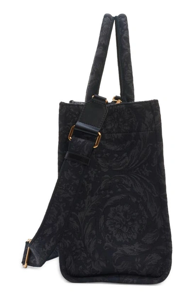 Versace Large Jacquard Canvas Tote In Black/ -gold