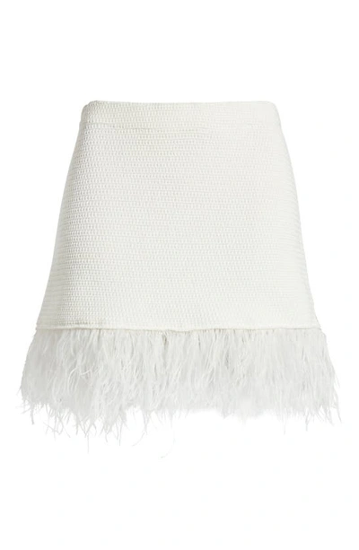 Shop Frame Ostrich Feather Trim Knit Skirt In Off White