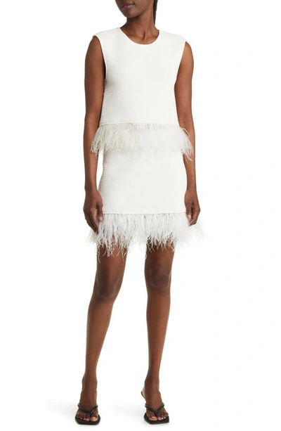 Shop Frame Ostrich Feather Trim Knit Skirt In Off White