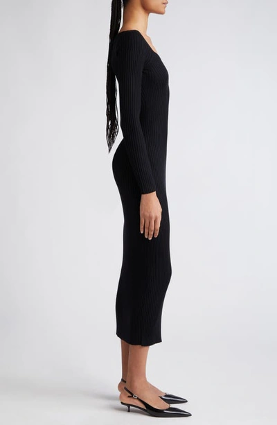 Shop Adam Lippes Florentine Long Sleeve Silk & Cashmere Rib Sweater Dress In Black