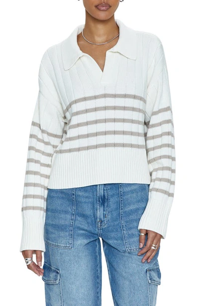 Shop Pistola Arlo Stripe Cotton Polo Sweater In Ecru Taupe Stripe