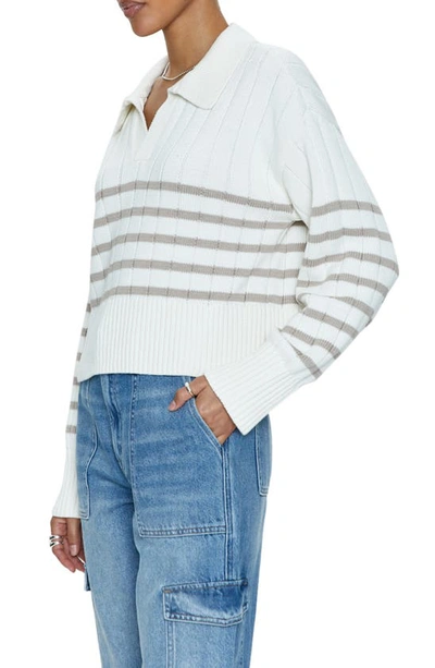 Shop Pistola Arlo Stripe Cotton Polo Sweater In Ecru Taupe Stripe