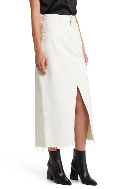 Shop Frame Angled Seam Raw Hem Denim Midi Skirt In Ecru